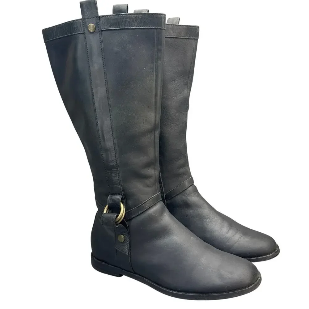 Cole Haan Air Liberty Black Nubuck Leather Tall Riding Boot Women 9.5B